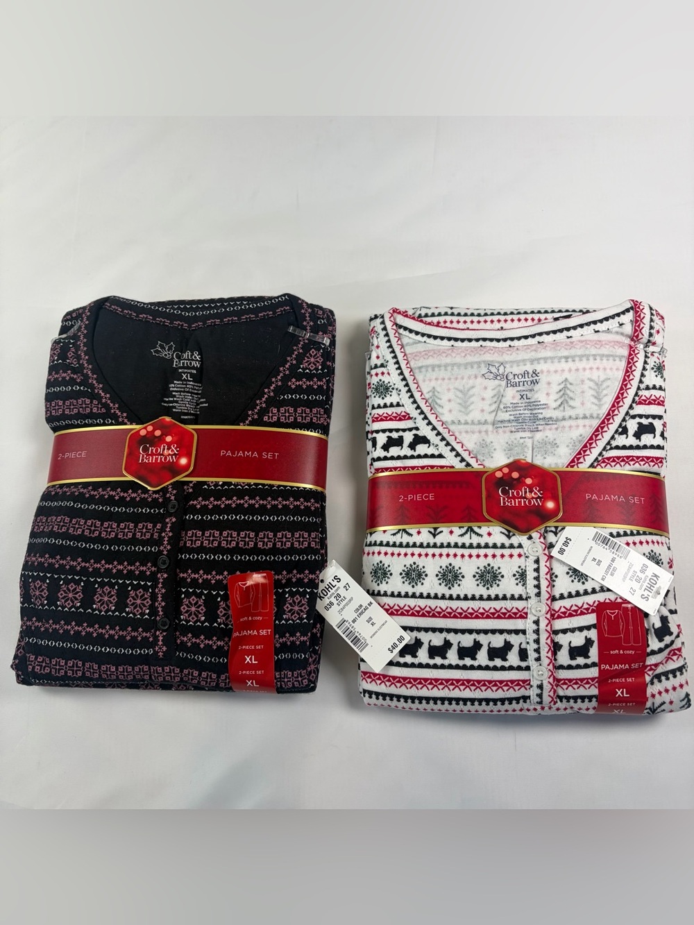 NWT Croft & Barrow 2 Piece Holiday Dog Pajama Set Women's Size XL Lot of 2